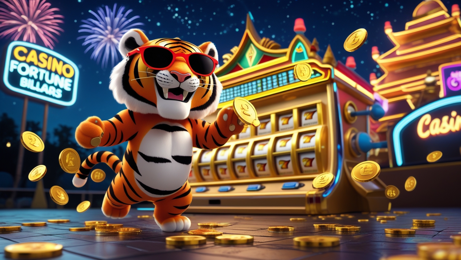 Fortune Tiger Character with Fireworks